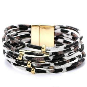 White Leopard leather magnetic bracelet NWT